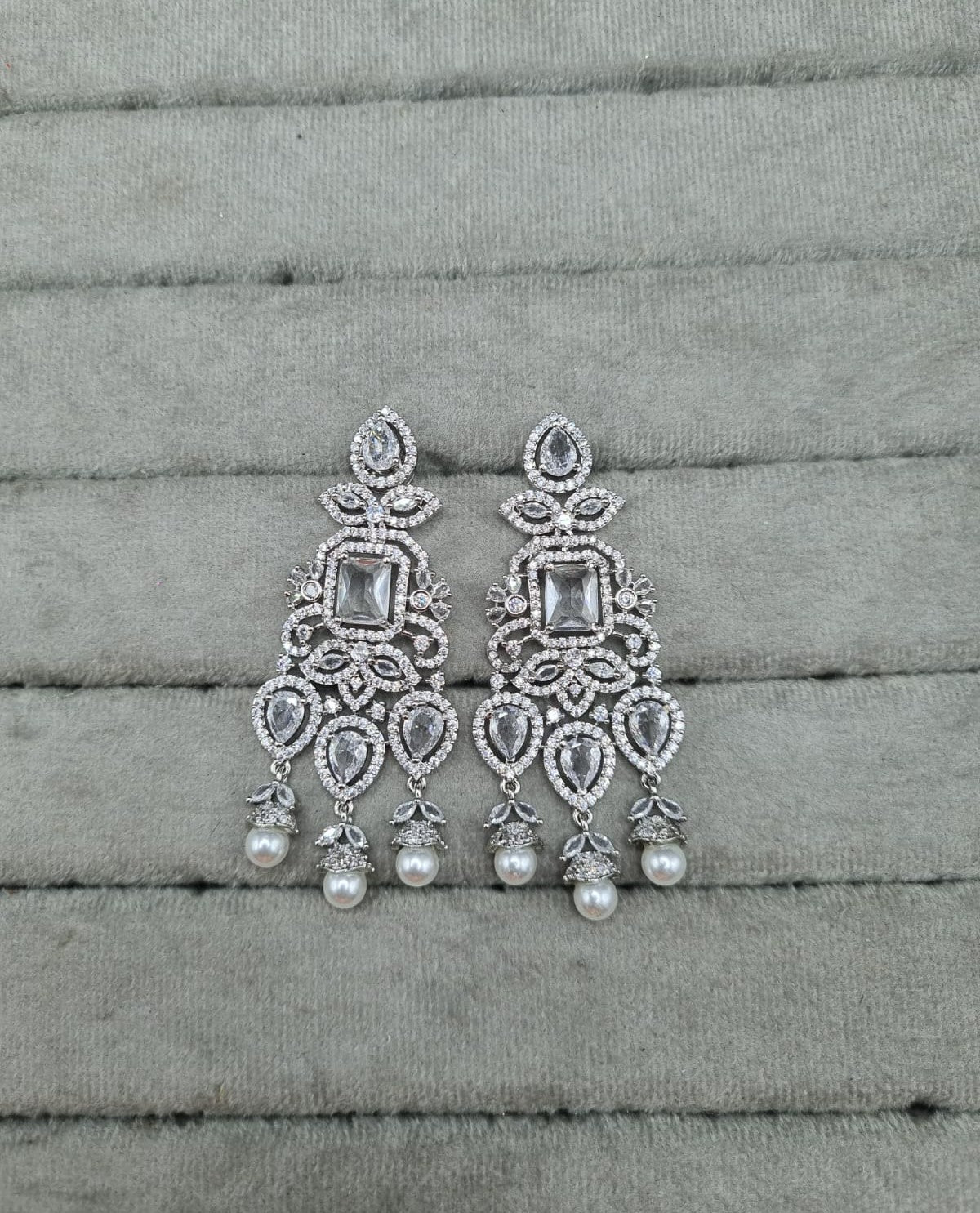 Elegant Pink Stones and Pearl Droplets Earrings