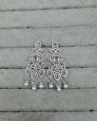 Elegant Pink Stones and Pearl Droplets Earrings