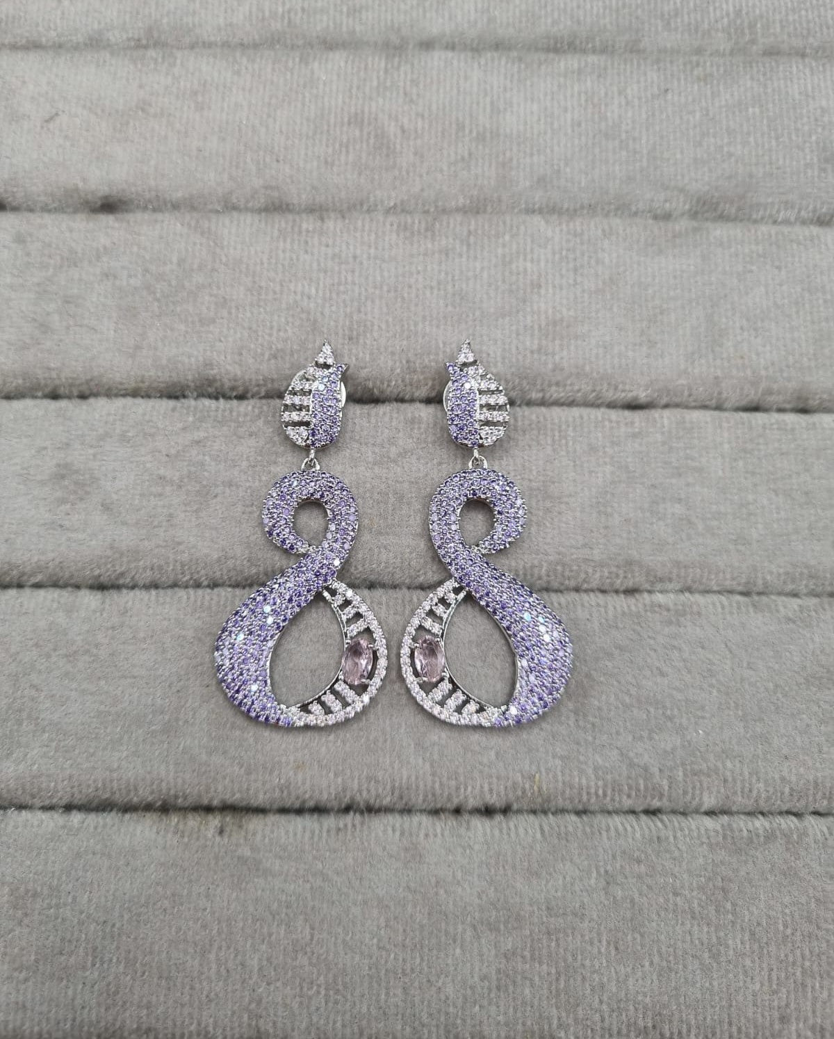 Modern Silver-Plated Pink and Green AD Earrings