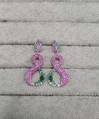 Modern Silver-Plated Pink and Green AD Earrings