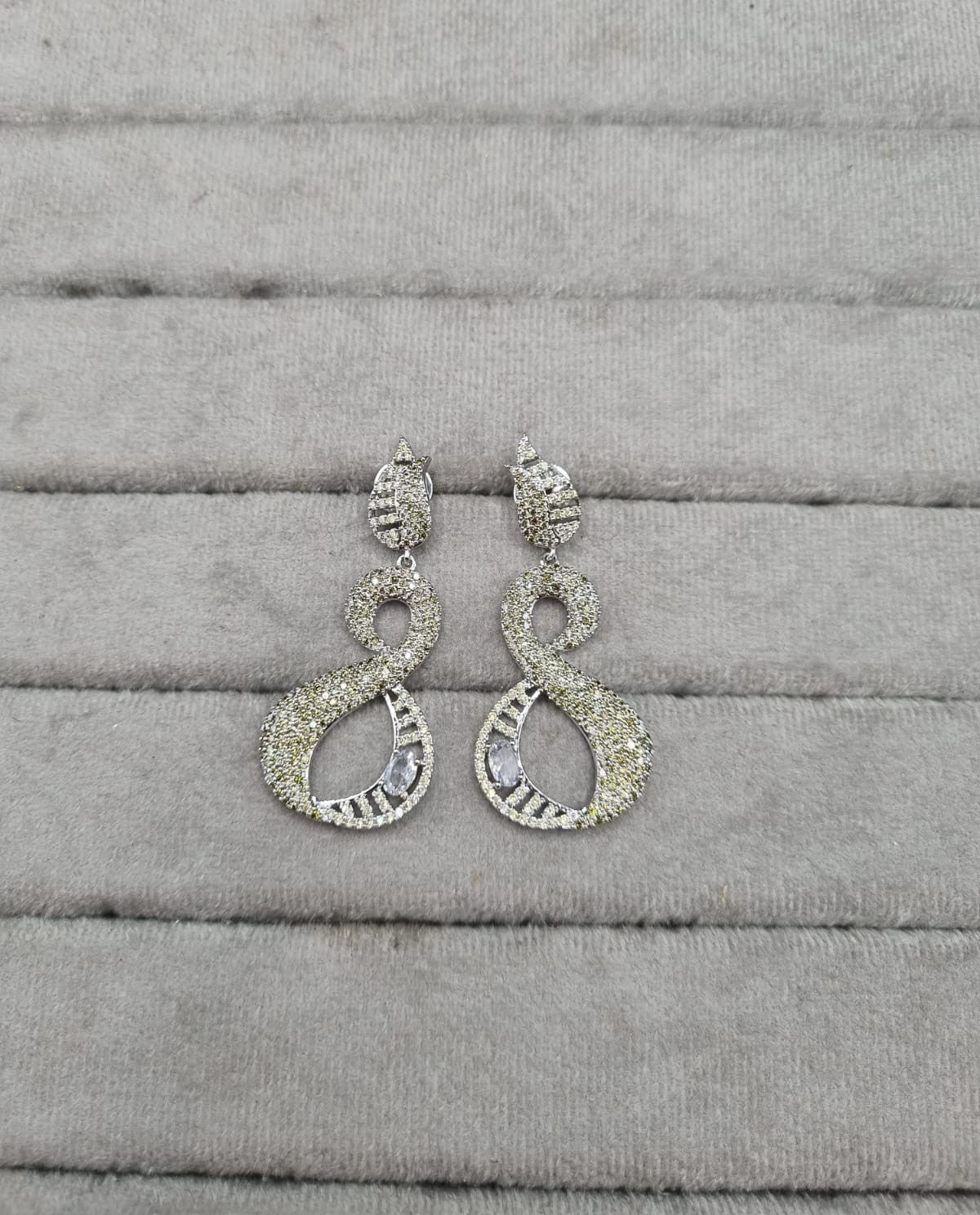 Modern Silver-Plated Pink and Green AD Earrings