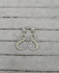 Modern Silver-Plated Pink and Green AD Earrings