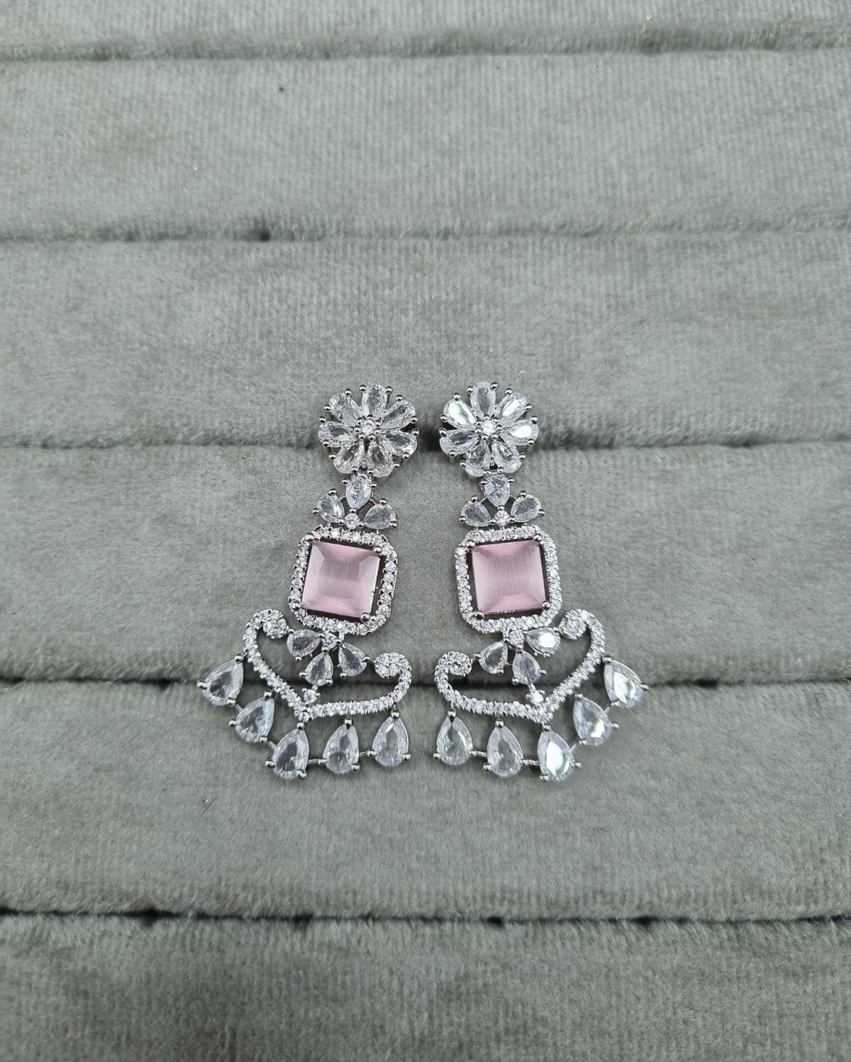Blossom Ornate Floral AD Chandelier Earrings