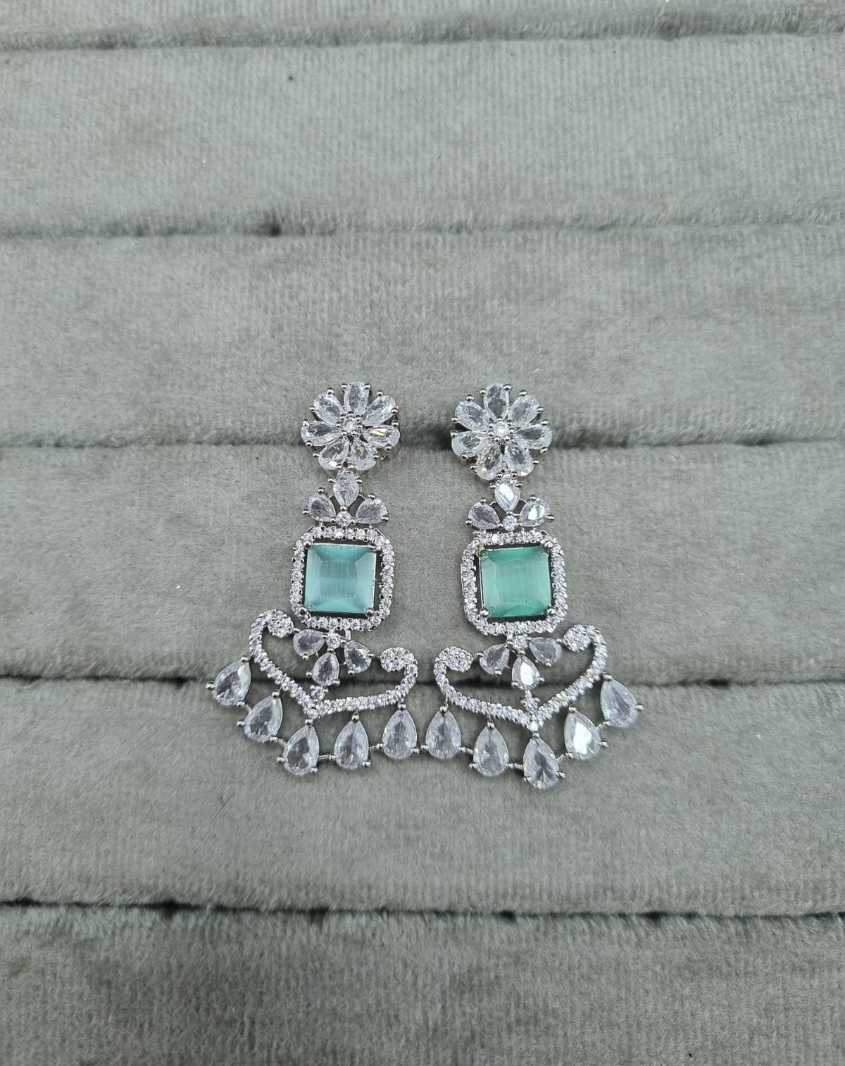 Blossom Ornate Floral AD Chandelier Earrings