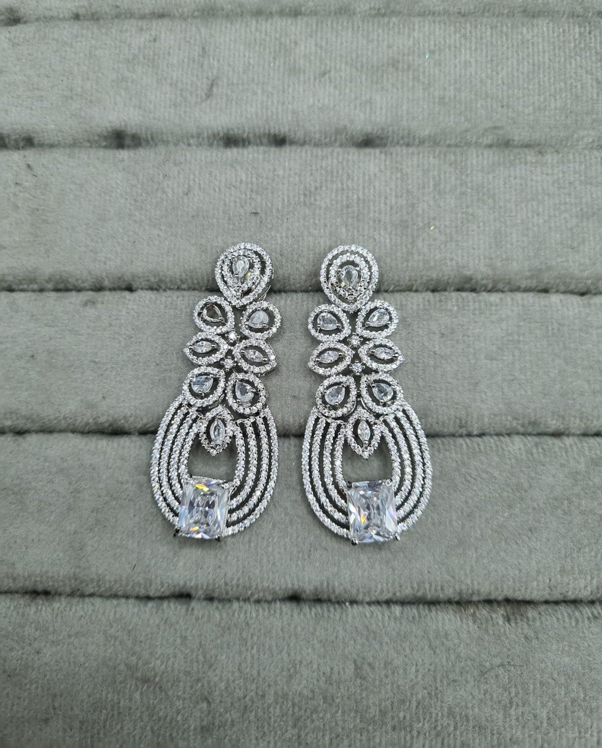 Rhodium-Plated High-Shine AD Earrings