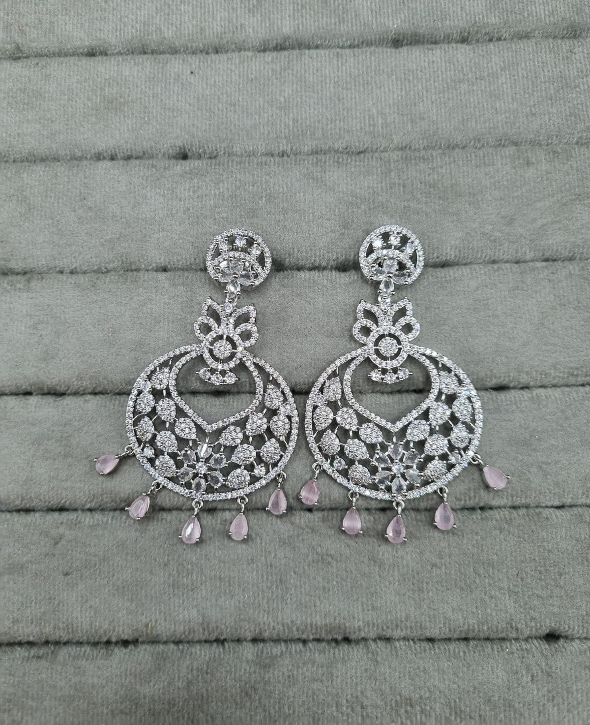 Floral Red & White AD Earrings Drops