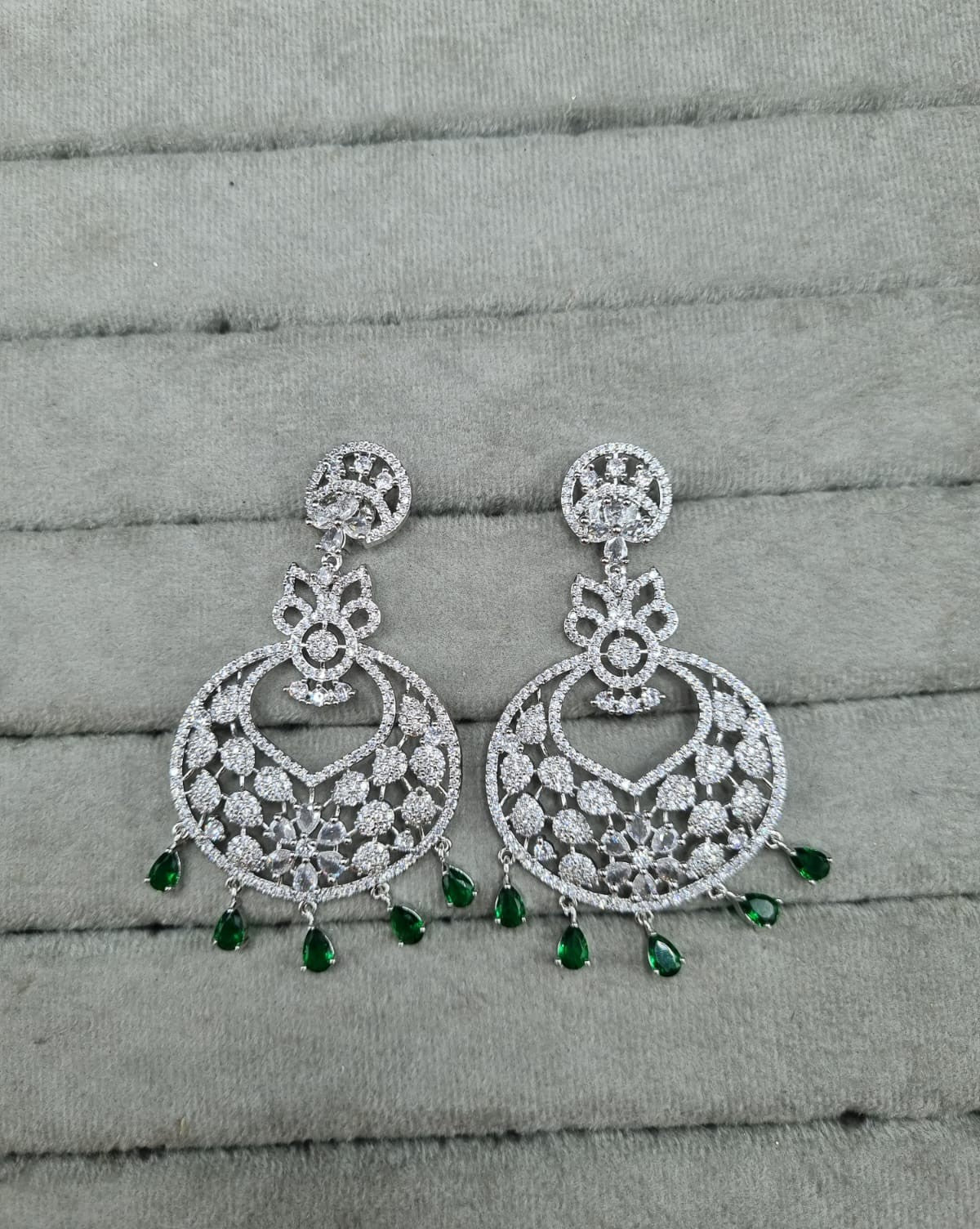 Floral Red & White AD Earrings Drops