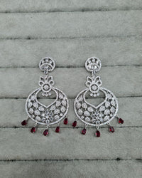 Floral Red & White AD Earrings Drops