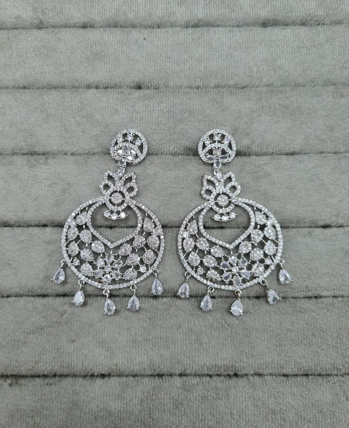 Floral Red & White AD Earrings Drops