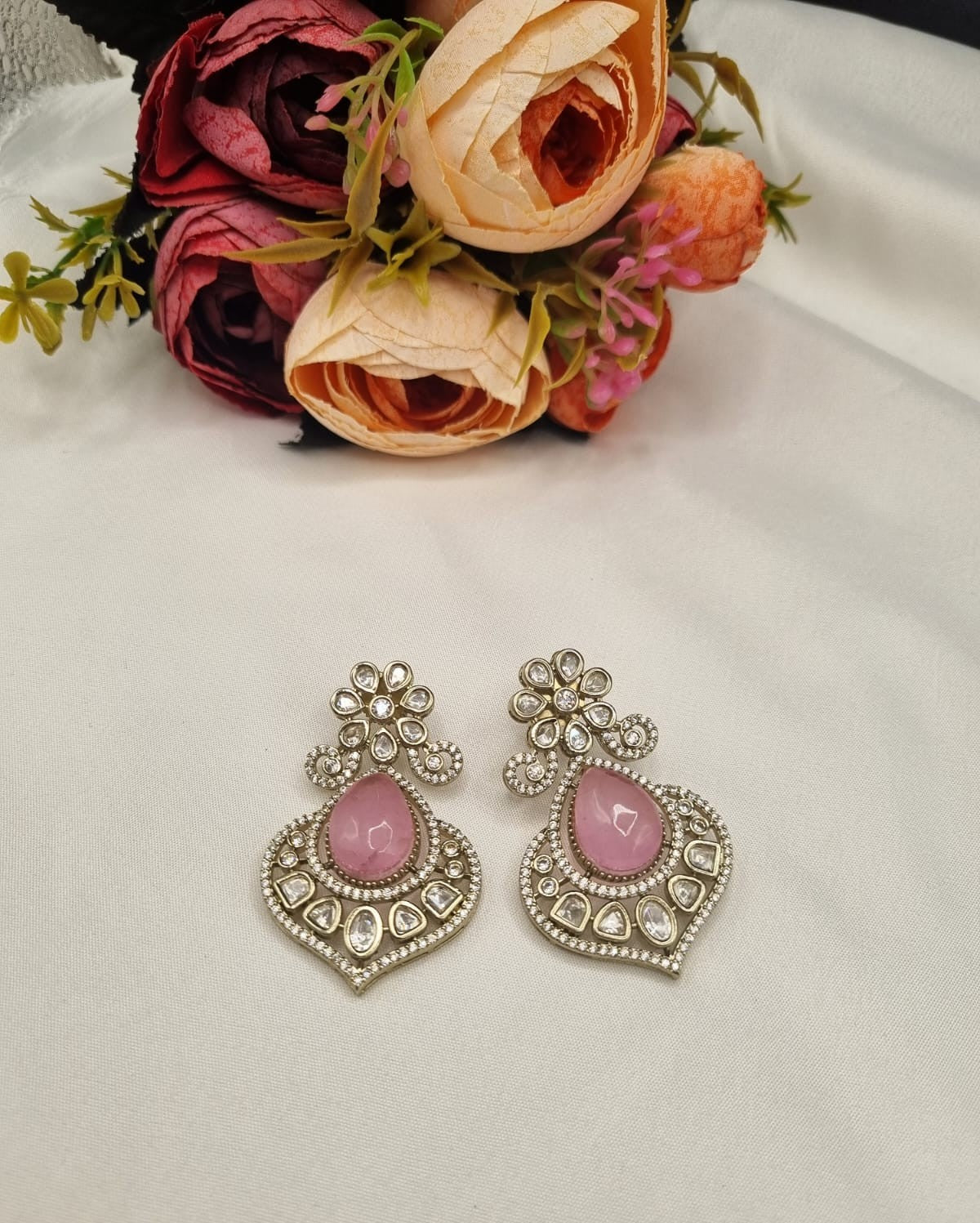 Midnight Bloom Gold Plated AD Earrings