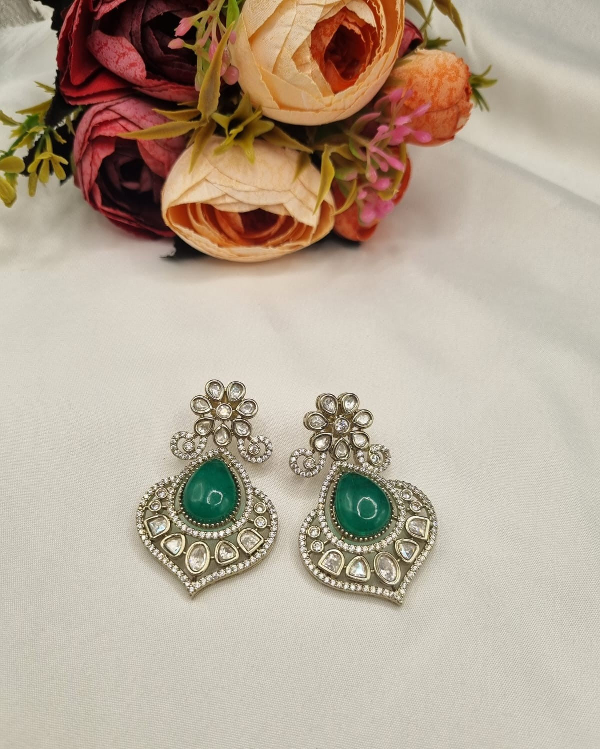 Midnight Bloom Gold Plated AD Earrings