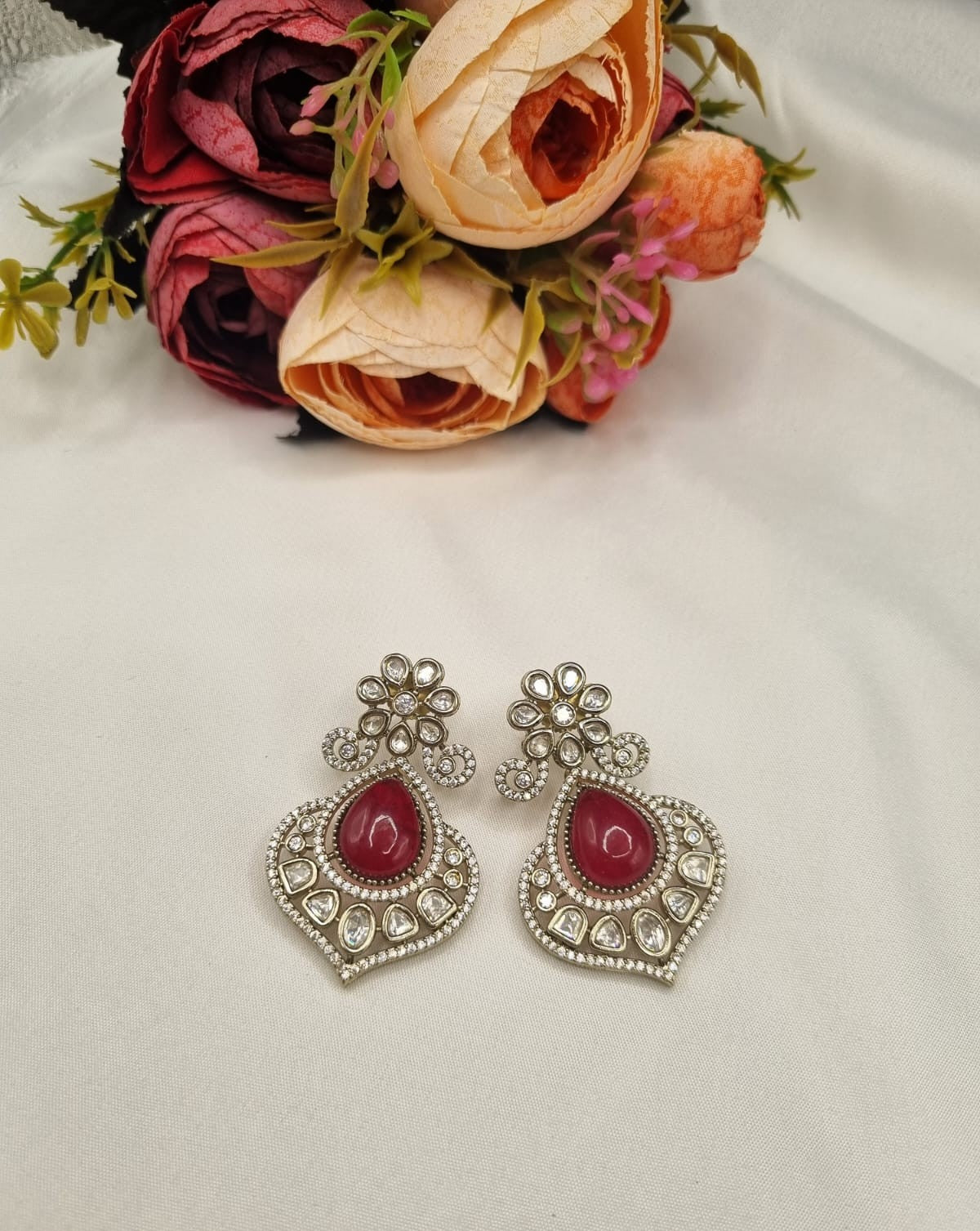 Midnight Bloom Gold Plated AD Earrings