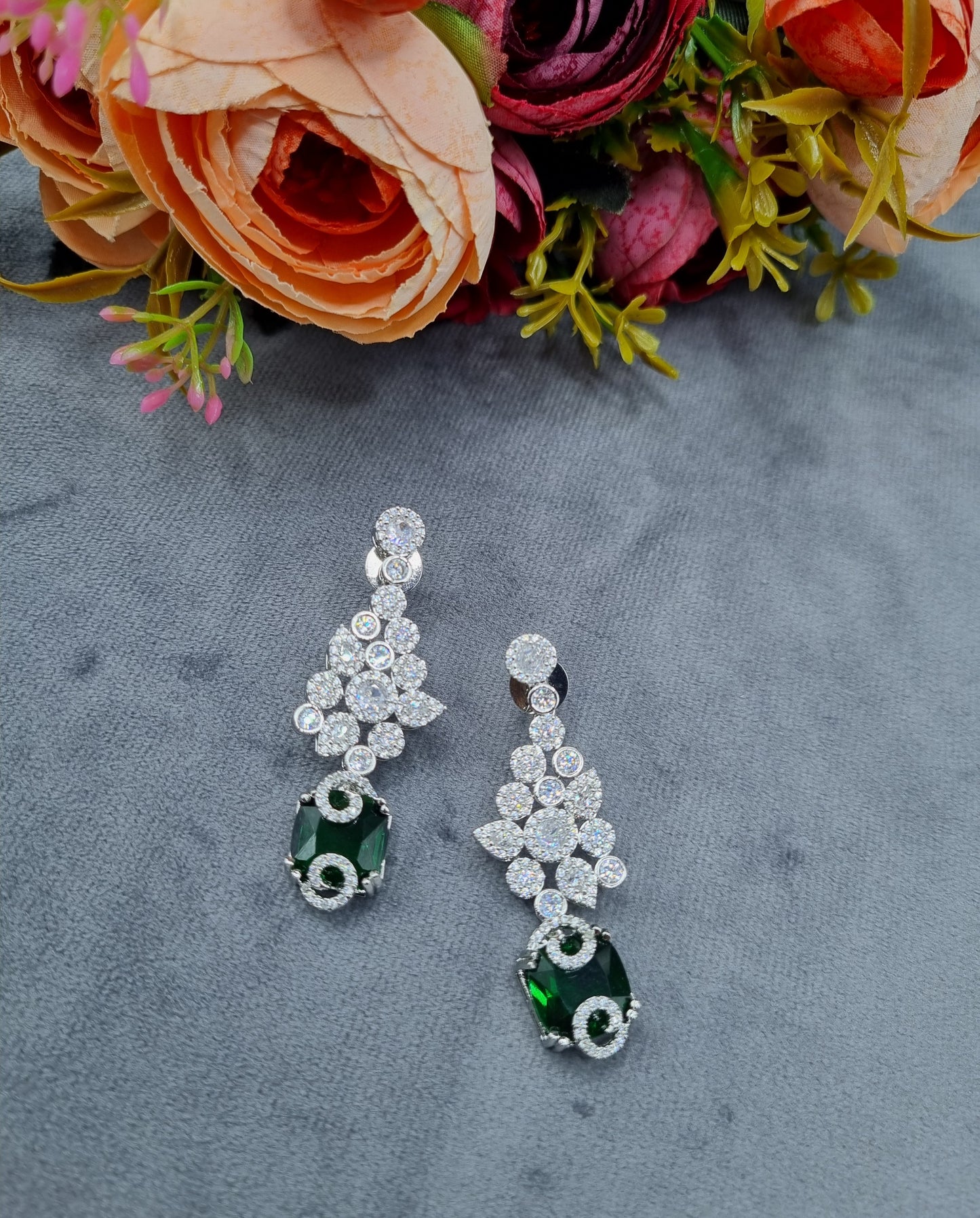 Majestic Cushion-Cut Emerald AD Bridal Danglers