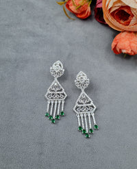 Imperial Green & Silver American Diamond Tassel Earrings