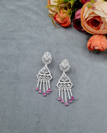 Imperial Green & Silver American Diamond Tassel Earrings