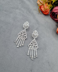 Imperial Green & Silver American Diamond Tassel Earrings