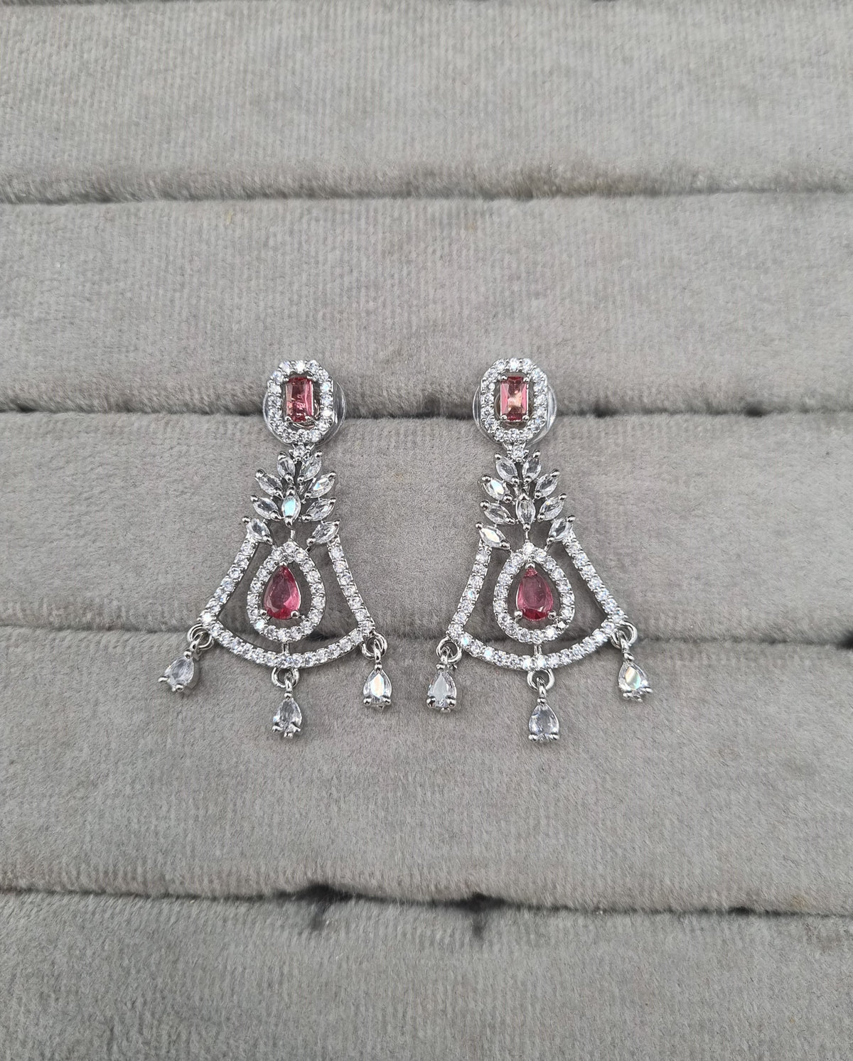Geometric Chandelier American Diamond Drop Earrings