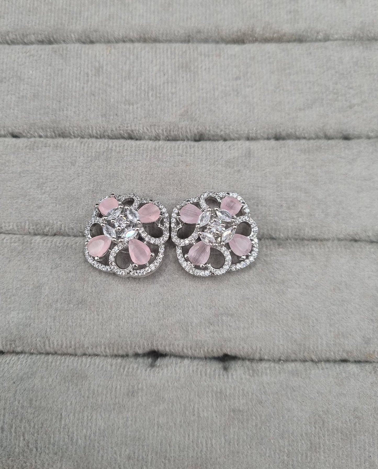 Floral American Diamond Statement Stud Earrings