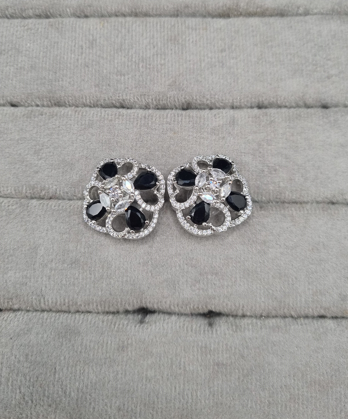 Floral American Diamond Statement Stud Earrings