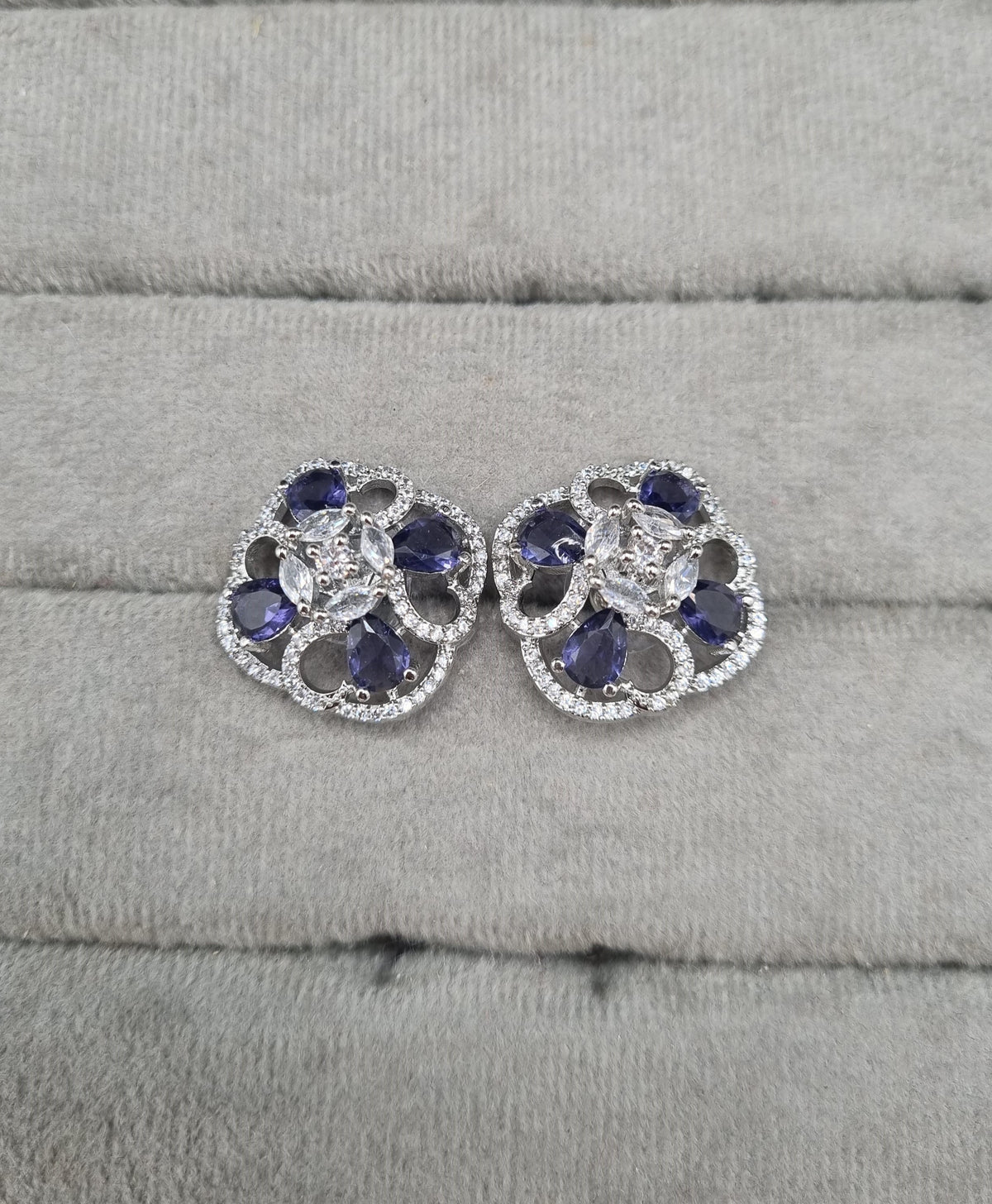Floral American Diamond Statement Stud Earrings