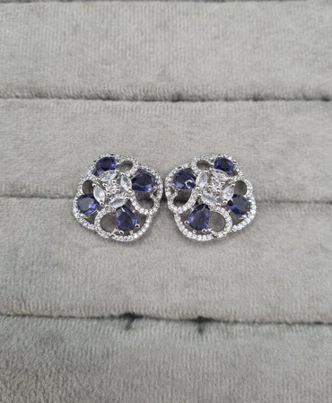 Floral American Diamond Statement Stud Earrings
