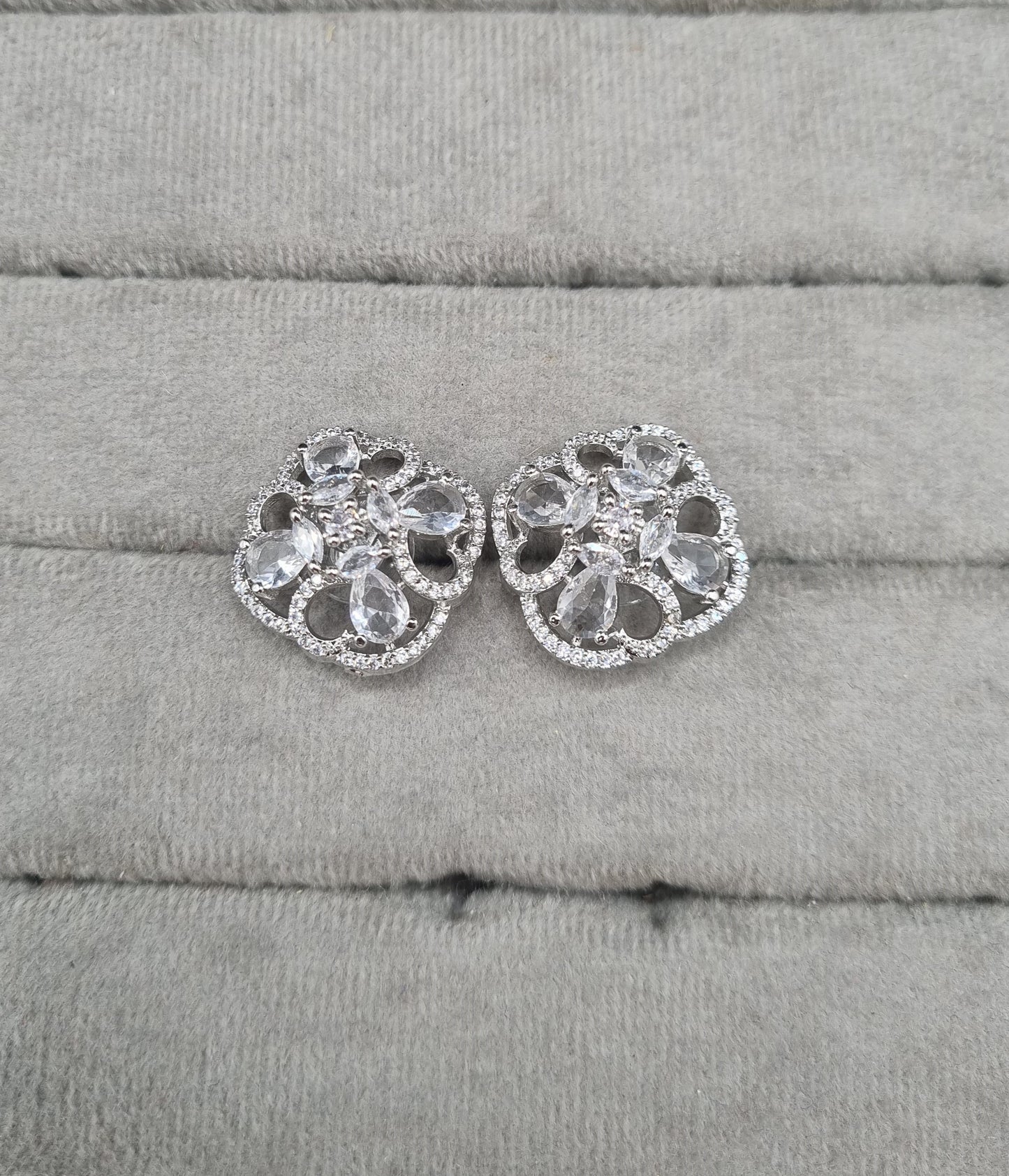 Floral American Diamond Statement Stud Earrings