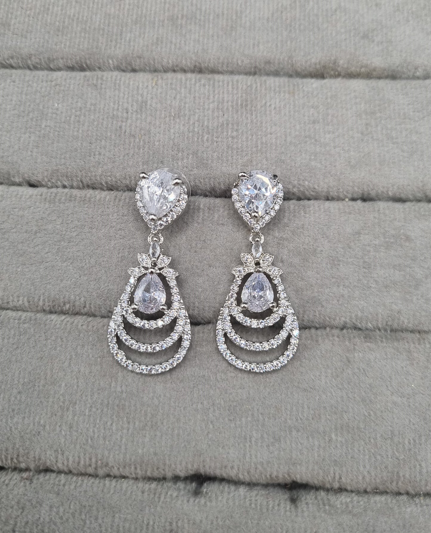AD Cubic Zirconia Tiered Drop Earrings