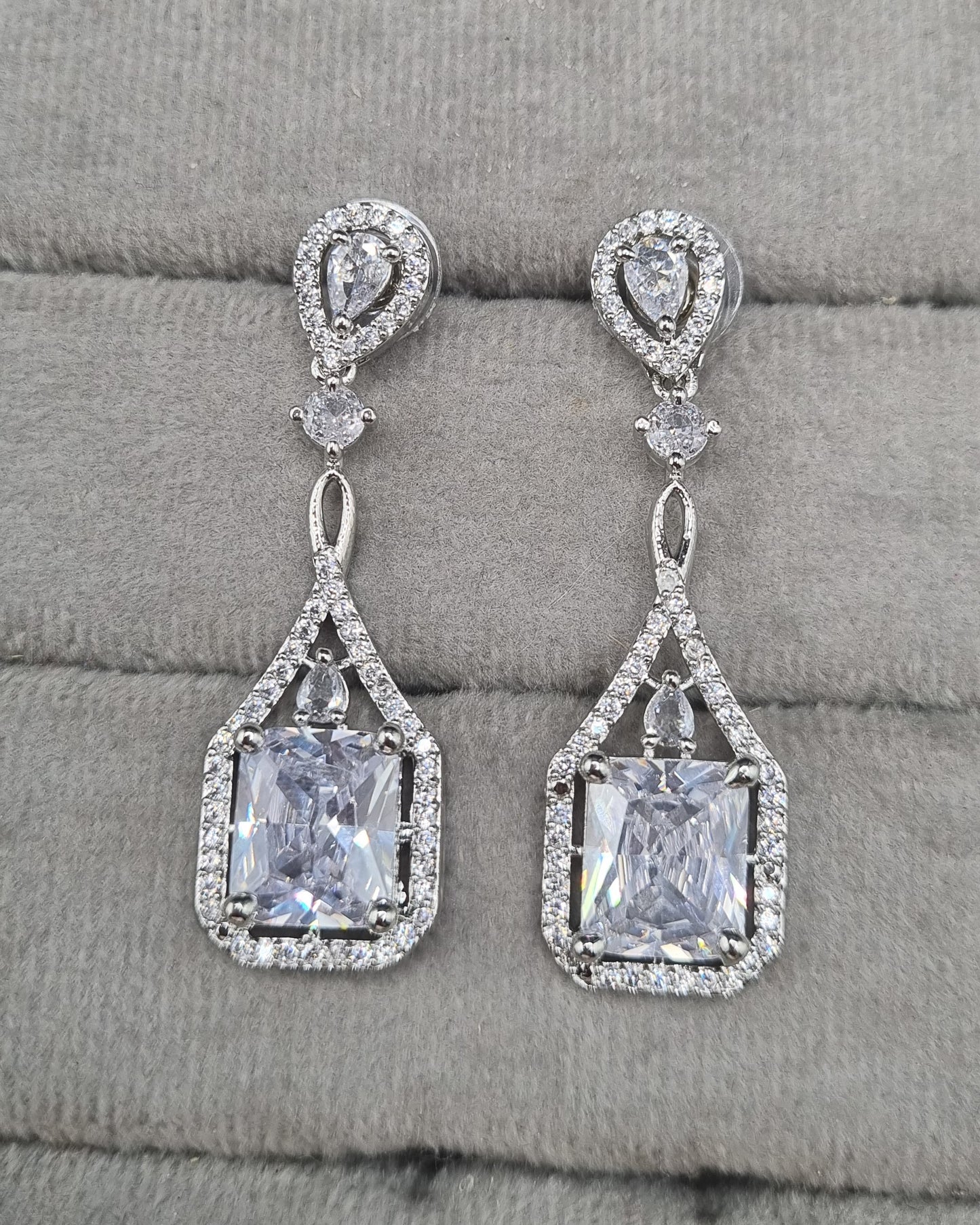 Emerald Cut Halo Drop Earrings | Sparkling Zirconia Dangles