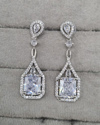 Emerald Cut Halo Drop Earrings | Sparkling Zirconia Dangles