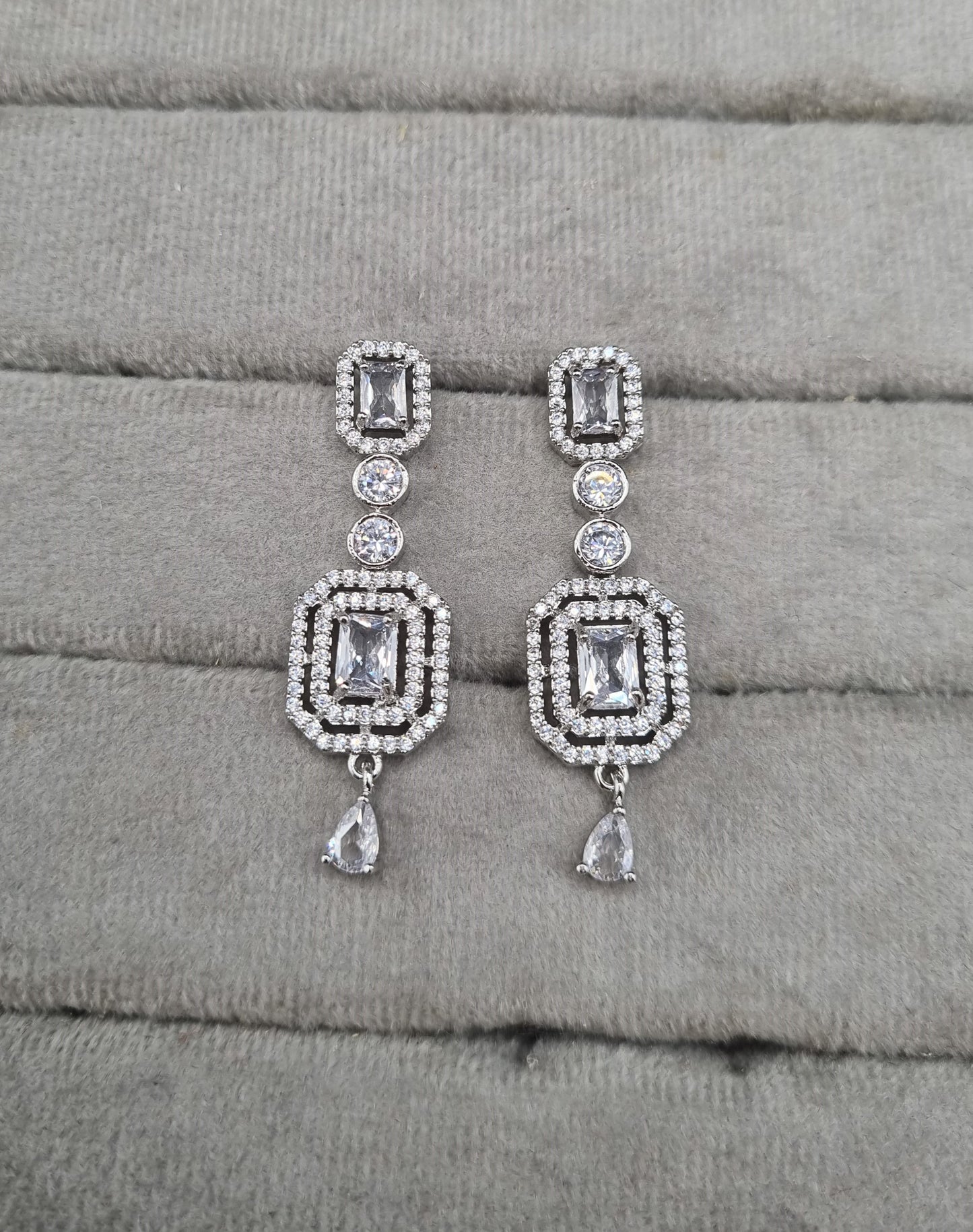 Geometric Double Halo Drop Earrings