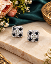 Geometric Floral American Diamond Stud Earrings