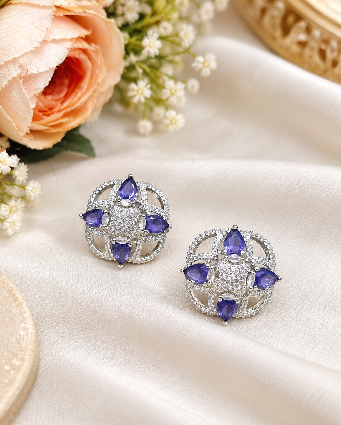 Teardrop Cluster American Diamond Stud Earrings
