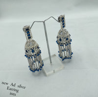 Designer Silver Finish AD Jhumka Earrings with Beaded Tassels – Elegant Traditional Style