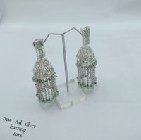Designer Silver Finish AD Jhumka Earrings with Beaded Tassels – Elegant Traditional Style