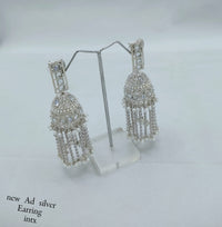 Designer Silver Finish AD Jhumka Earrings with Beaded Tassels – Elegant Traditional Style