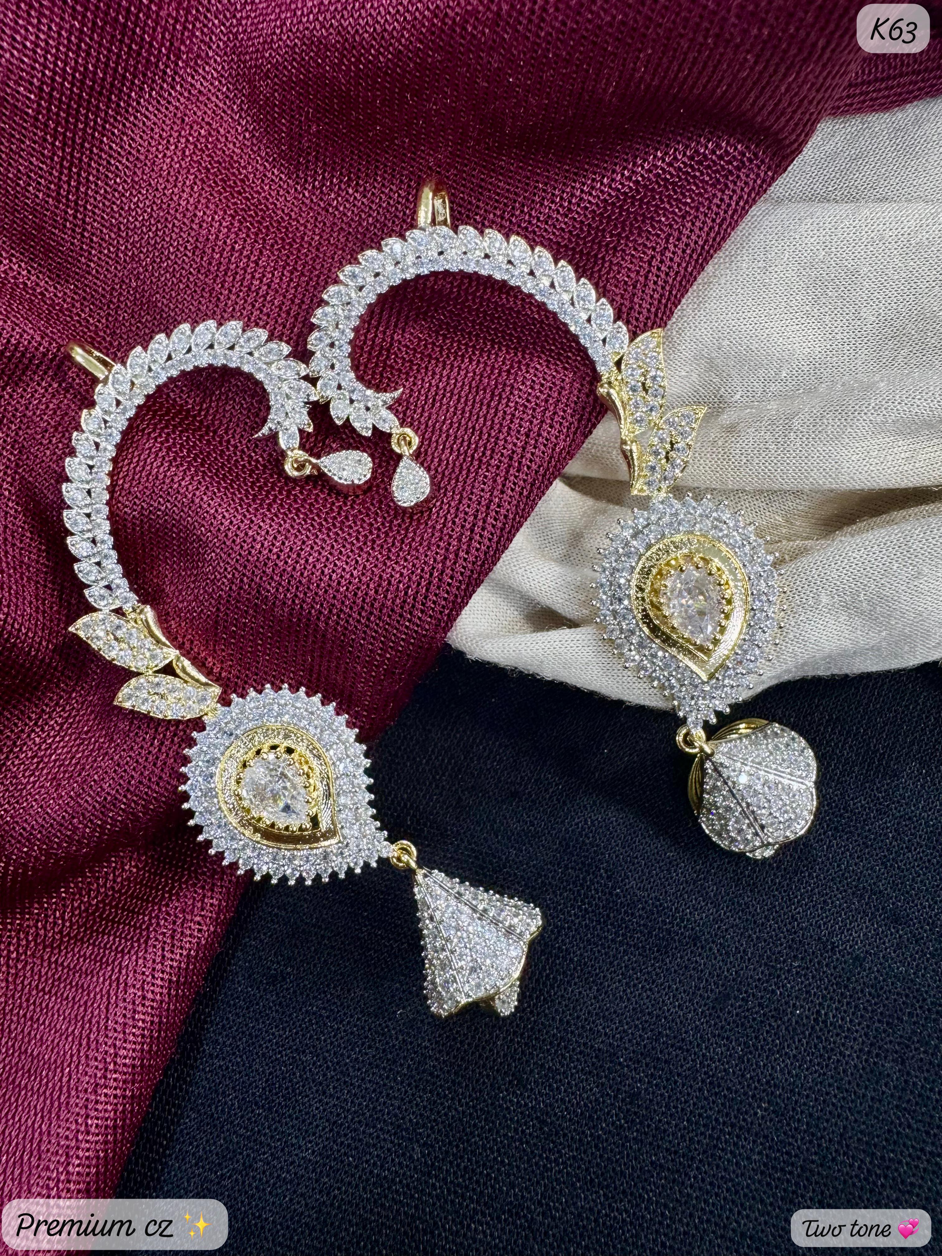 Premium AD Stone Earcuff Earring Set – Silver Plated Bridal & Party Wear Jewellery