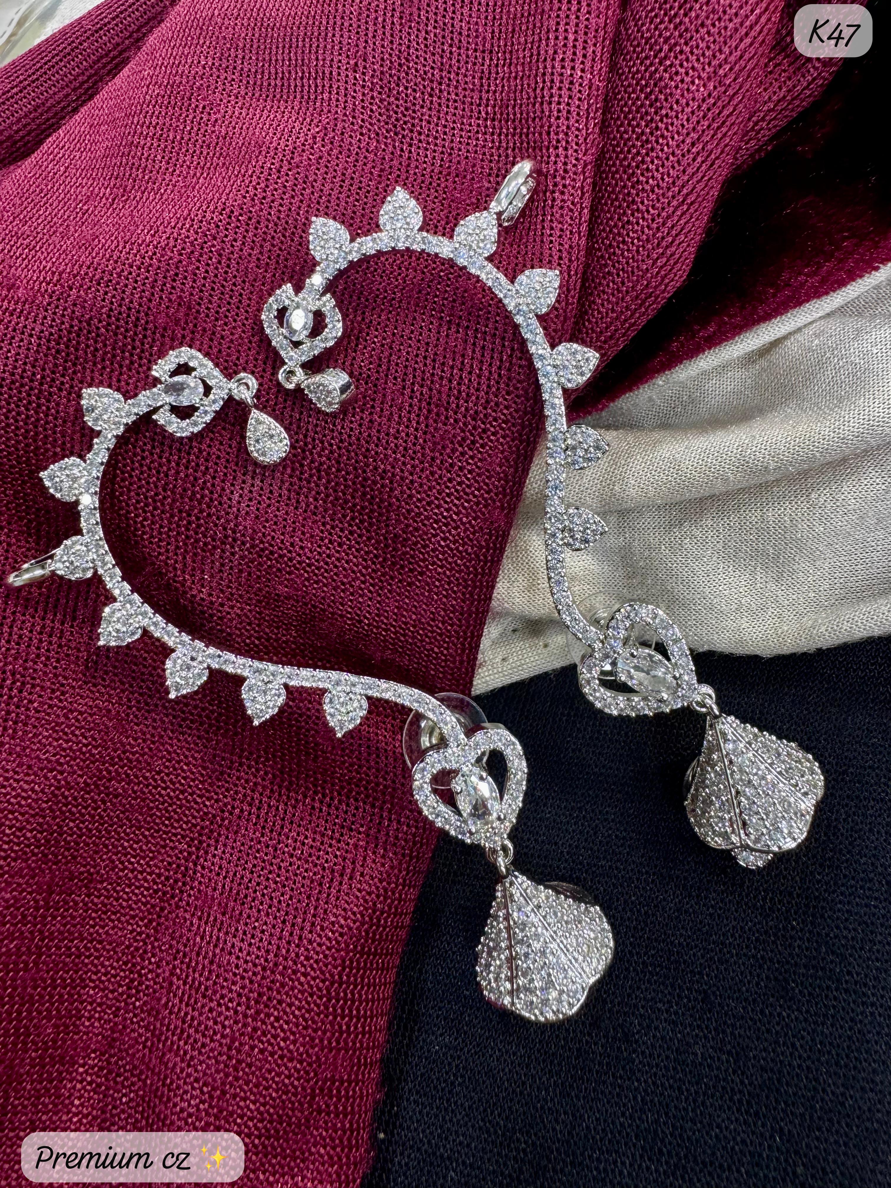 Elegant AD Stone Leaf & Heart Design Earcuff Earring Set –  Bridal & Party Wear Jewellery