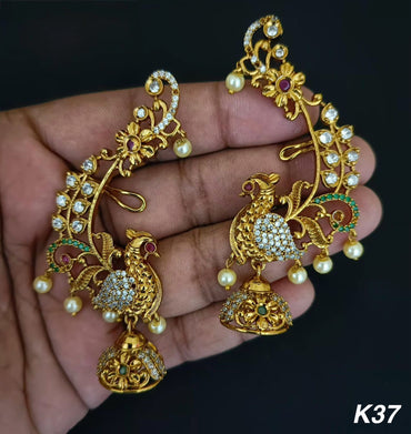 American Diamond Gold Plated Peacock Earcuff For Woman