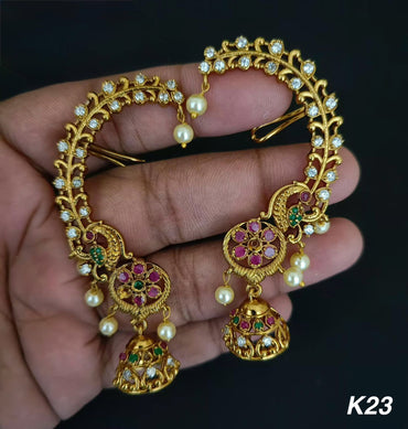 American Diamond Gold Plated Peacock Earcuff For Woman