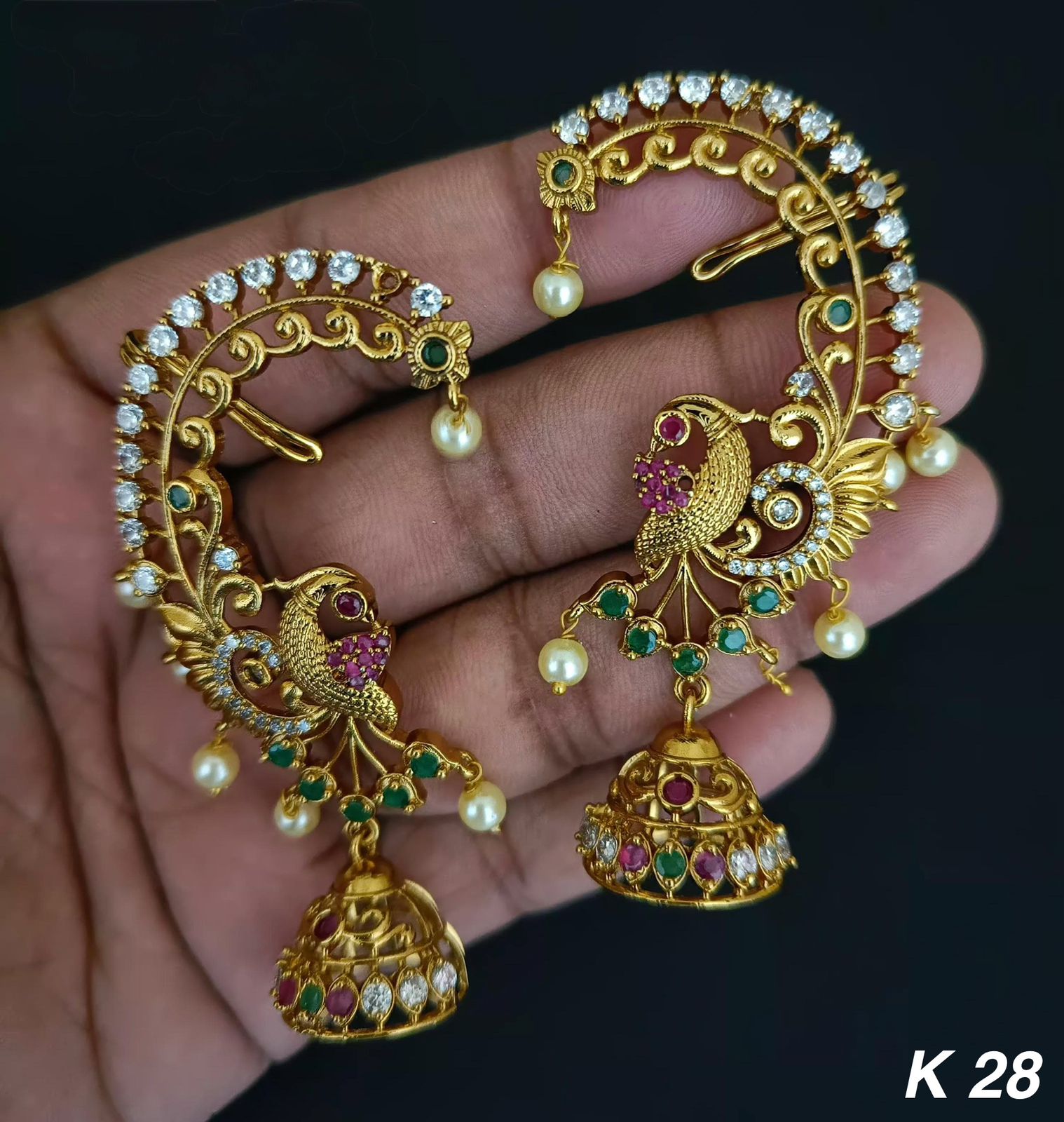 American Diamond Gold Plated Peacock Earcuff For Woman