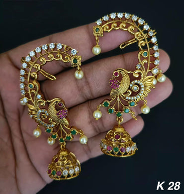 American Diamond Gold Plated Peacock Earcuff For Woman