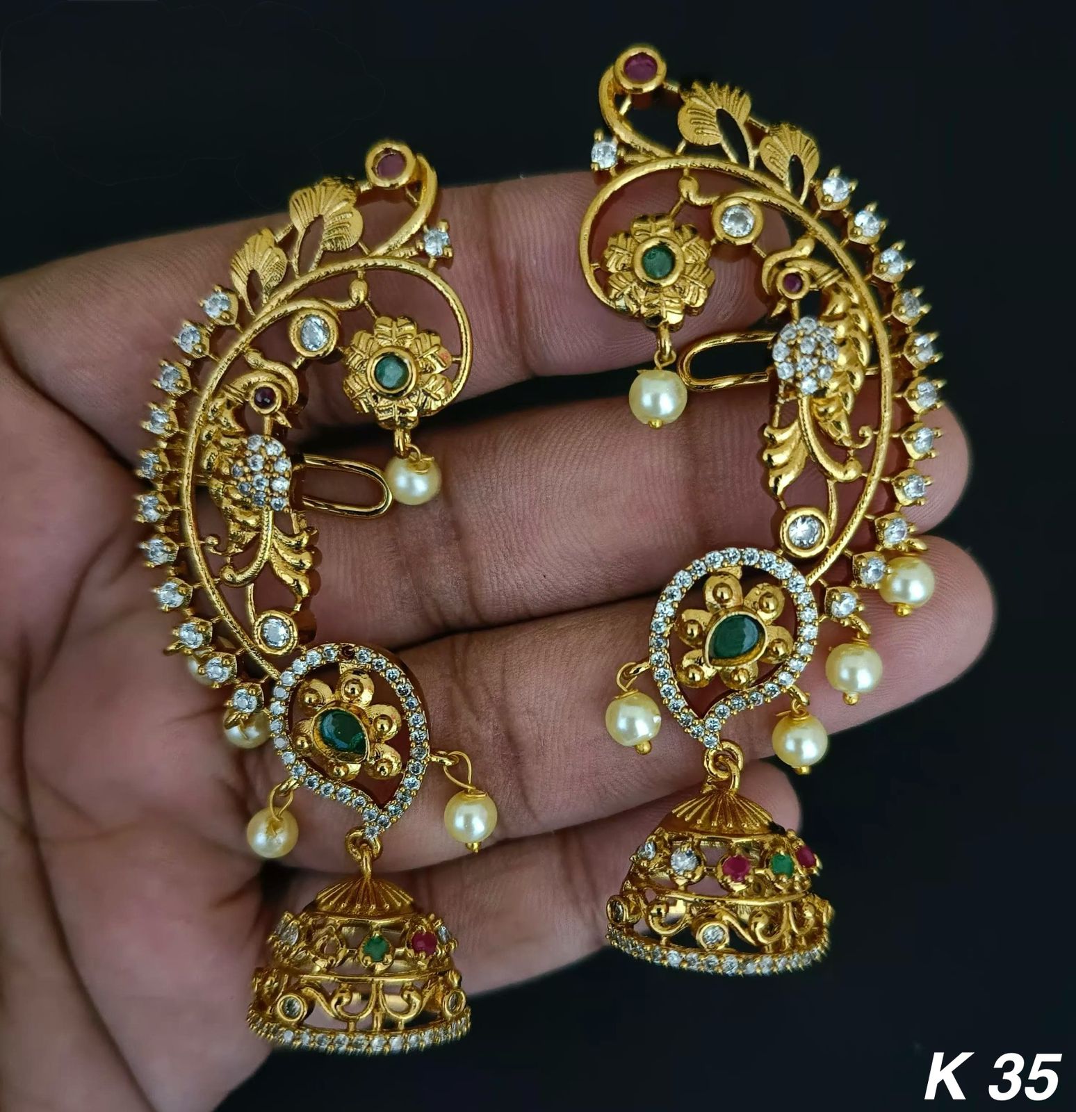 Amercian Diamond Gold Plated Peacock Earcuff For Woman