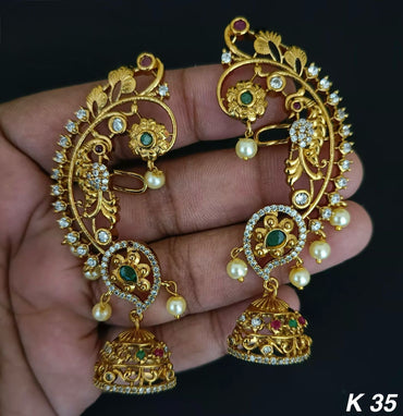 Amercian Diamond Gold Plated Peacock Earcuff For Woman
