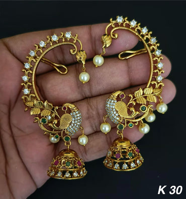 American Diamond Gold Plated Peacock Earcuff For Woman