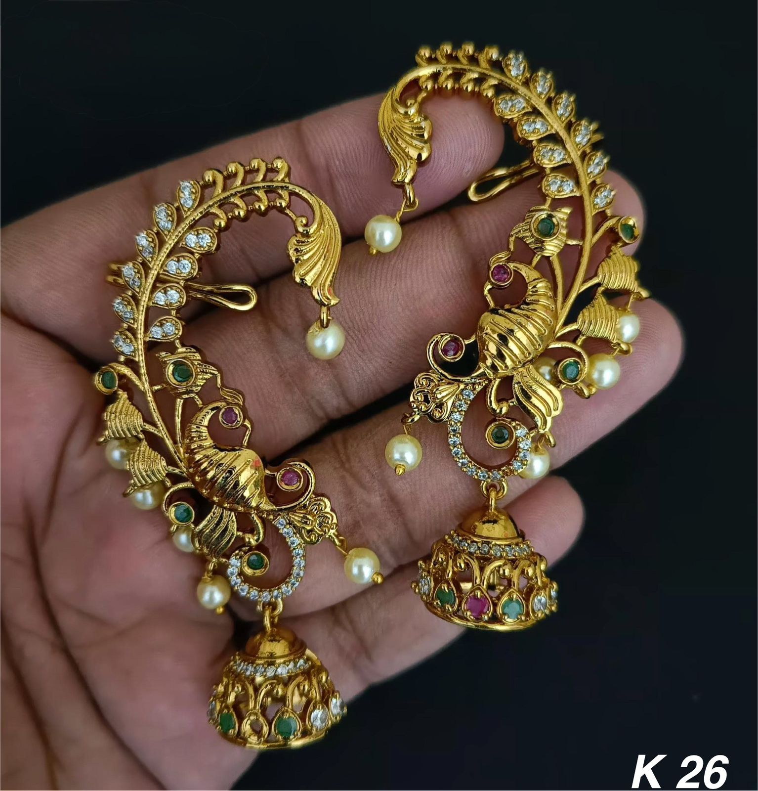 American Diamond Gold Plated Peacock Earcuff For Woman