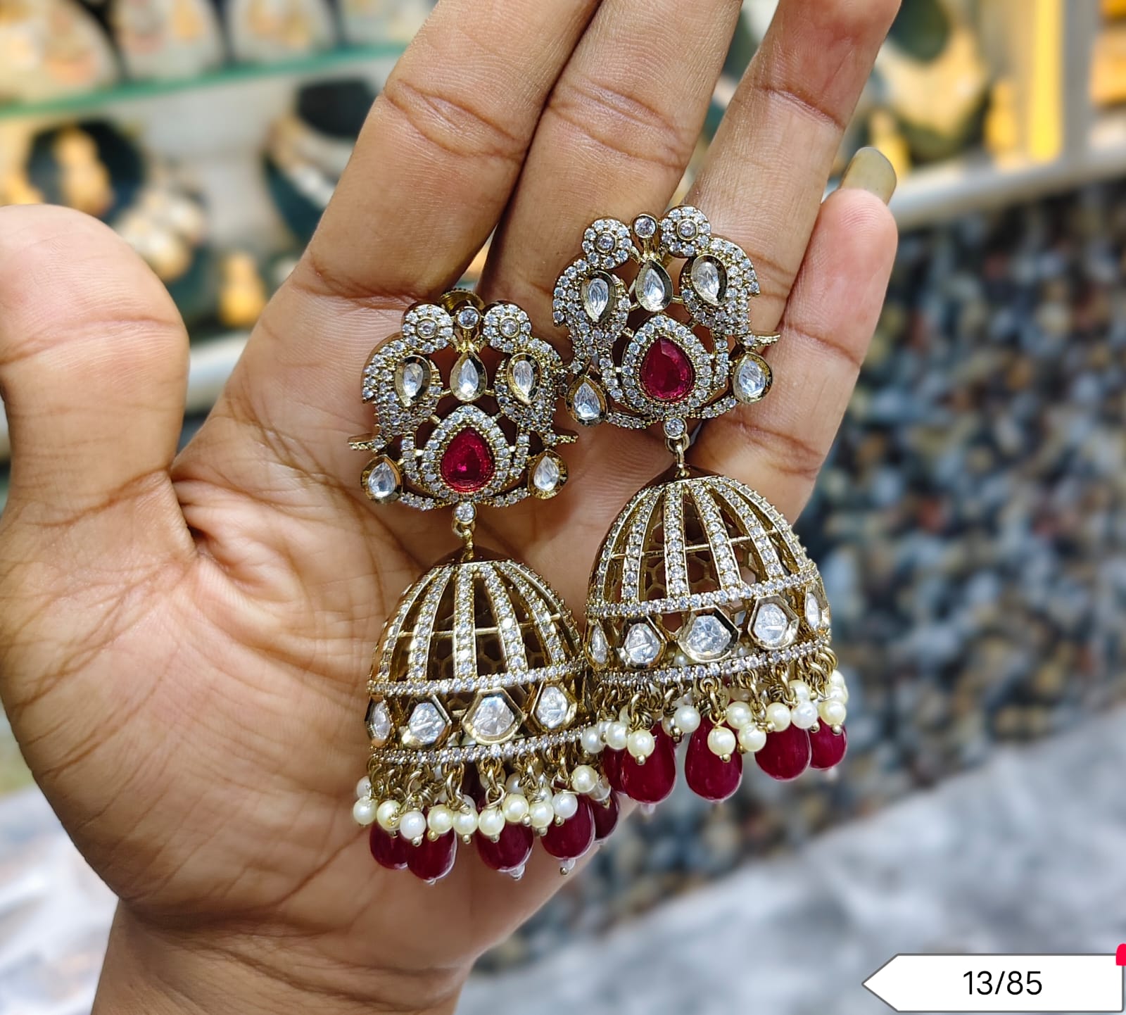 Antique Gold Plated American Diamond Jhumki Set