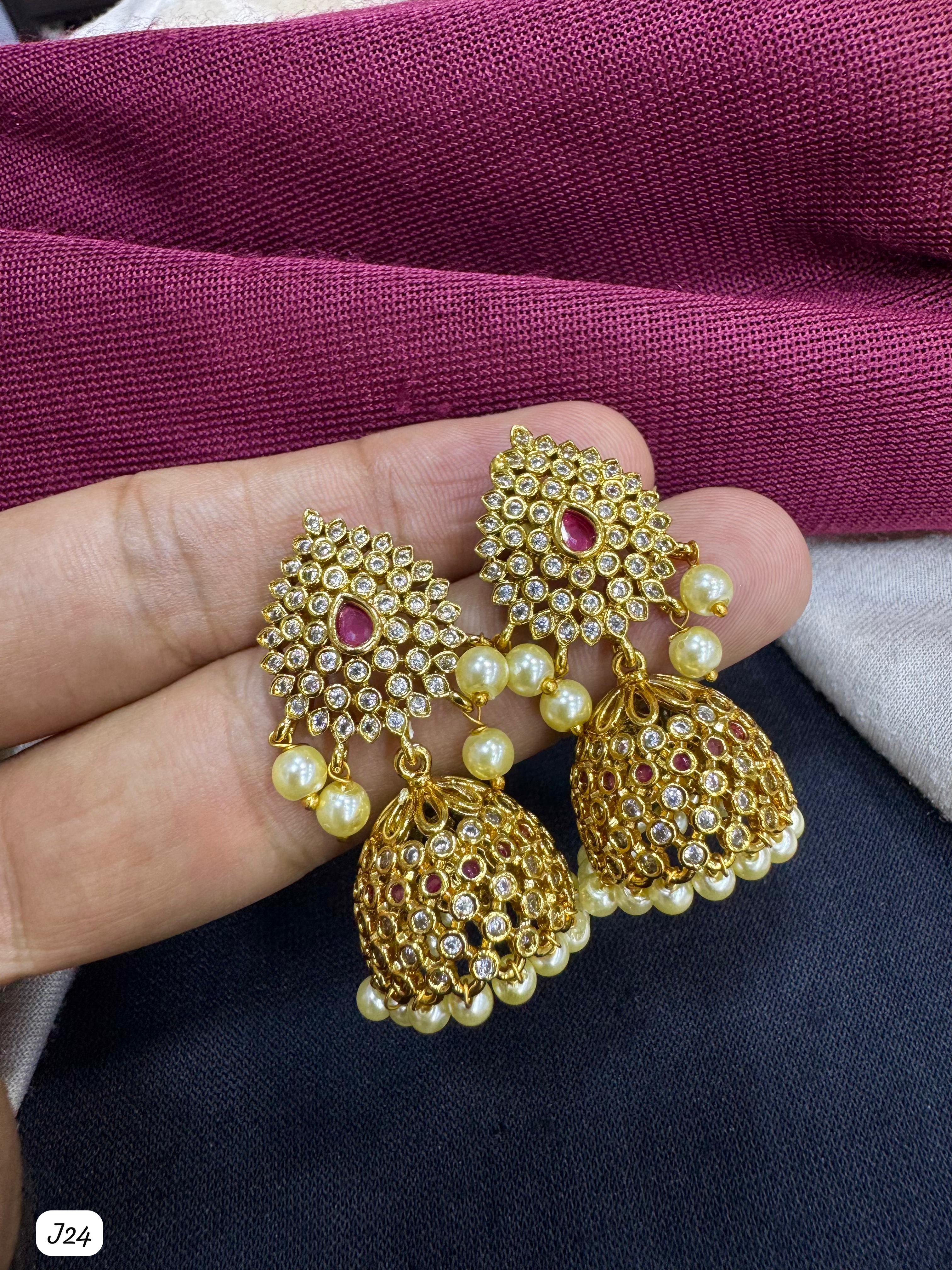 Traditional A.D & Pearl Jhumka Earrings – Handcrafted Ethnic Jewelry