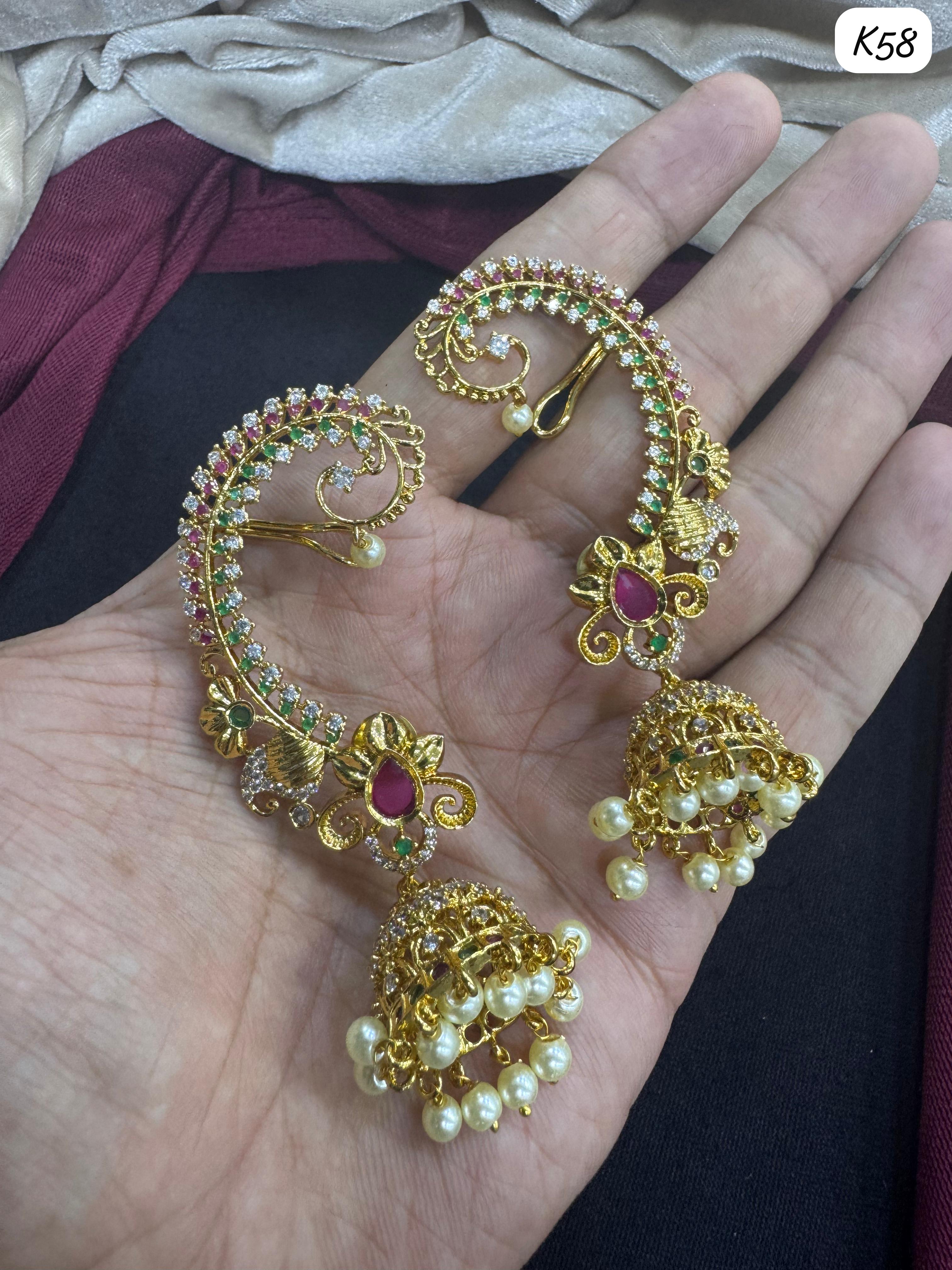 Traditional Gold Plated Floral AD Earcuff Earrings For Women