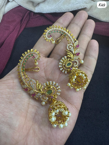 Traditional Gold Plated Floral AD Earcuff Earrings For Women and Girls