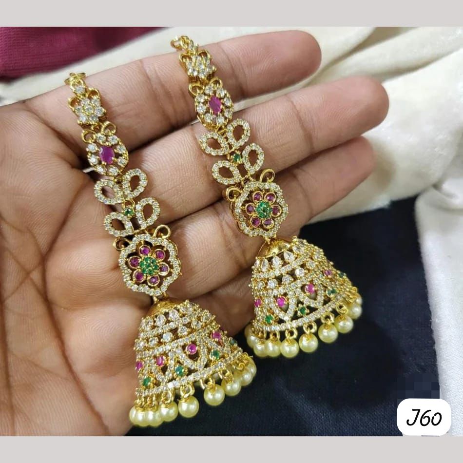 Traditional Designer AD Jhumka Earrings with Pearl Detailing